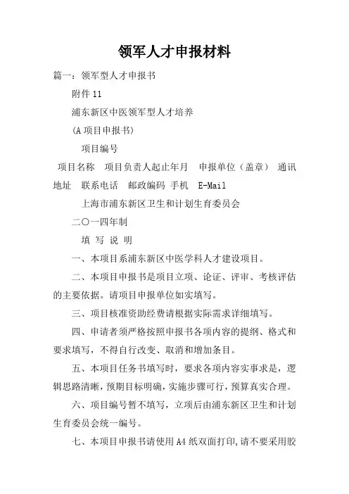领军人才申报材料
