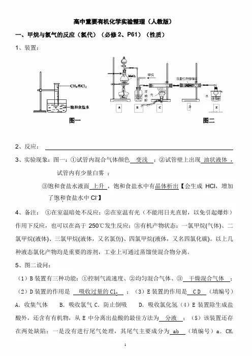 2020年高考化学一轮复习 高中教材重要有机化学实验整理(人教版)
