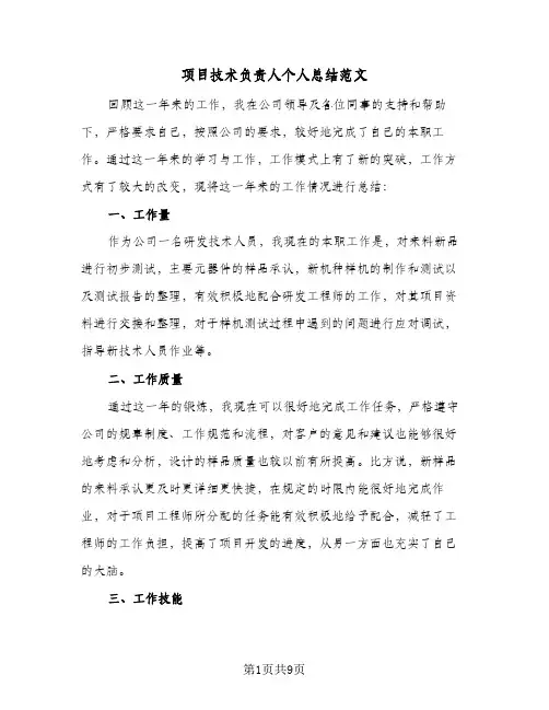 项目技术负责人个人总结范文（4篇）