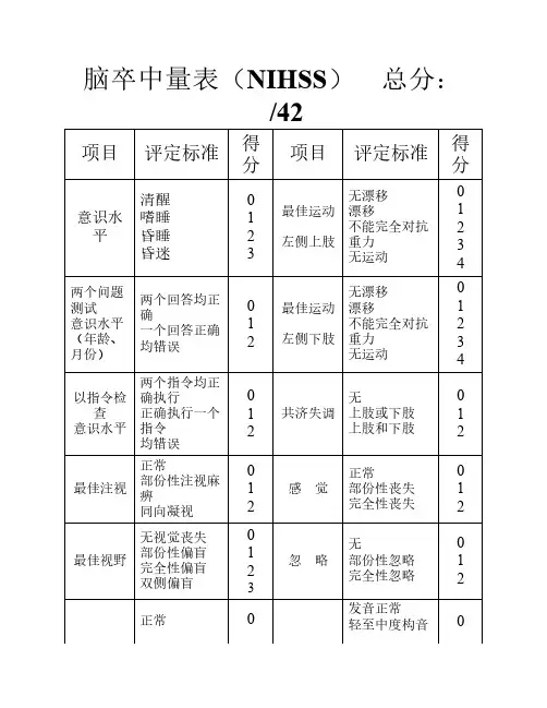脑卒中量表(NIHSS)