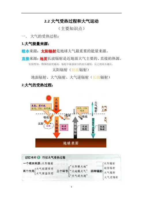 大气受热过程和大气运动知识点2023-2024学年高中地理人教版(2019)必修一