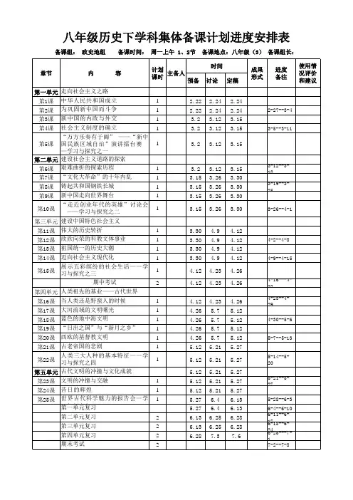 八年级下政史地集体备课计划进度安排表