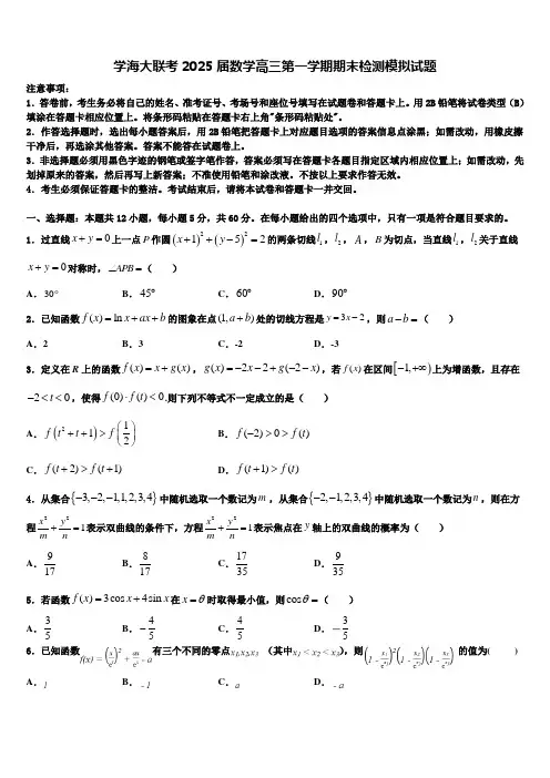 学海大联考2025届数学高三第一学期期末检测模拟试题含解析