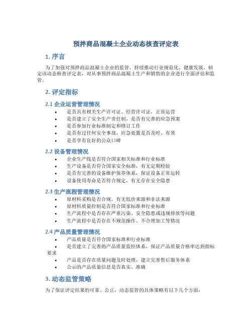 预拌商品混凝土企业动态核查评定表