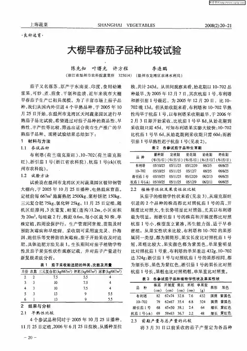大棚早春茄子品种比较试验