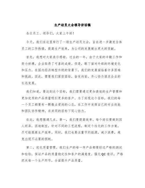 生产动员大会领导讲话稿