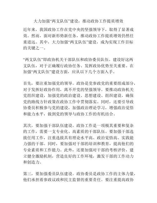 大力加强“两支队伍”建设,推动政协工作提质增效
