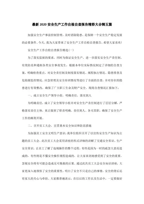 最新2020安全生产工作自检自查报告精彩大合辑五篇