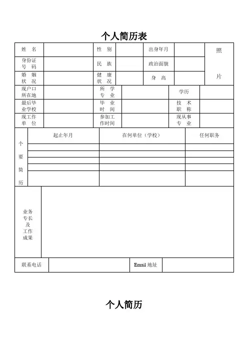 4种个人简历表格(标准文本)(免费下载)