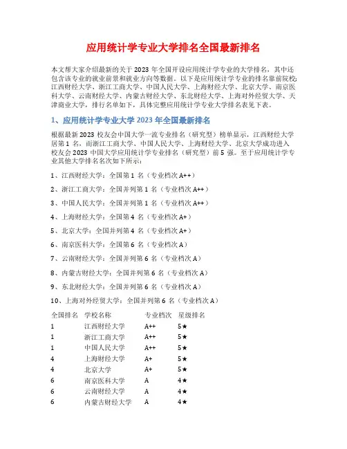应用统计学专业大学排名全国最新排名