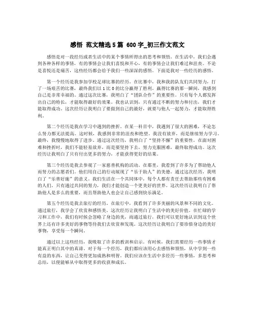感悟 范文精选5篇 600字_初三作文范文