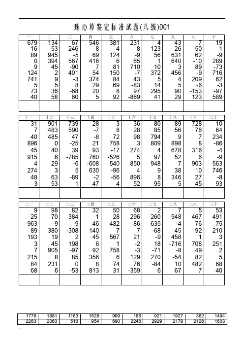 珠心算8级练习8开