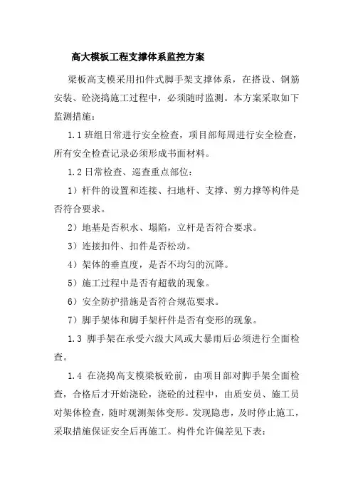 高大模板工程支撑体系监控方案