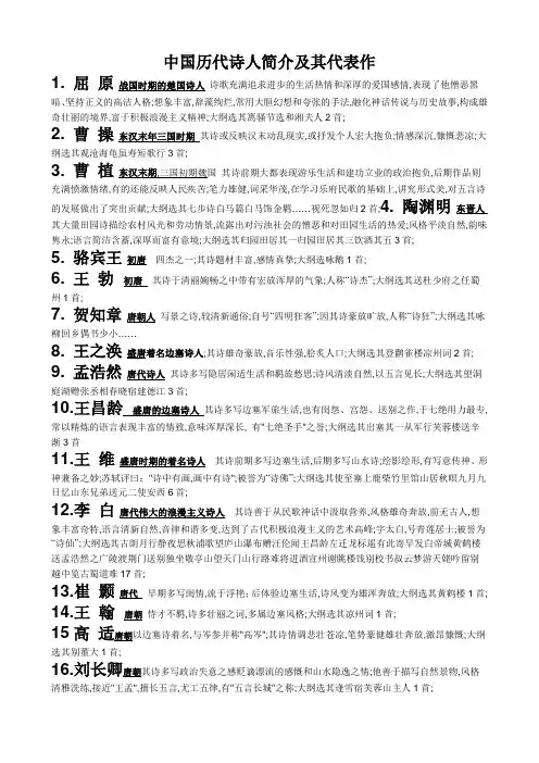 历代诗人简介及其代表作