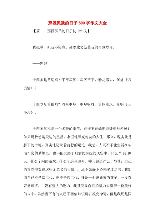 那段孤独的日子600字作文大全