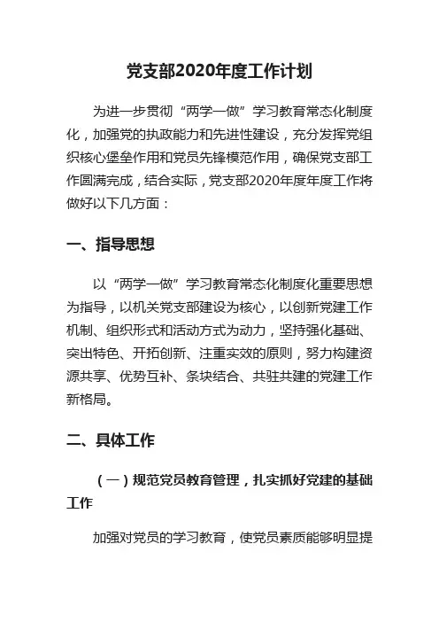 党支部2020年度工作计划