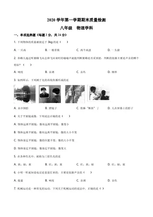 2020-2021学年上海浦东新区八年级(上)期末考试物理试题及答案