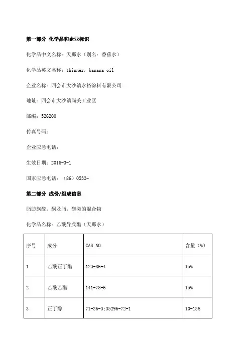 MSDS天那水安全技术说明书