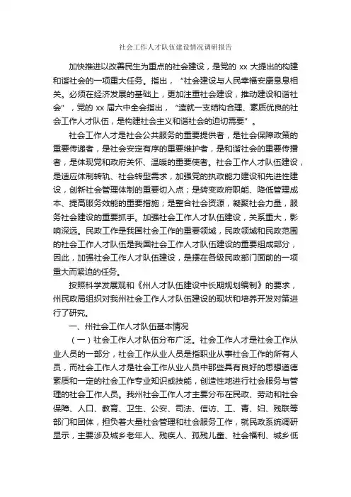 社会工作人才队伍建设情况调研报告_调研报告_