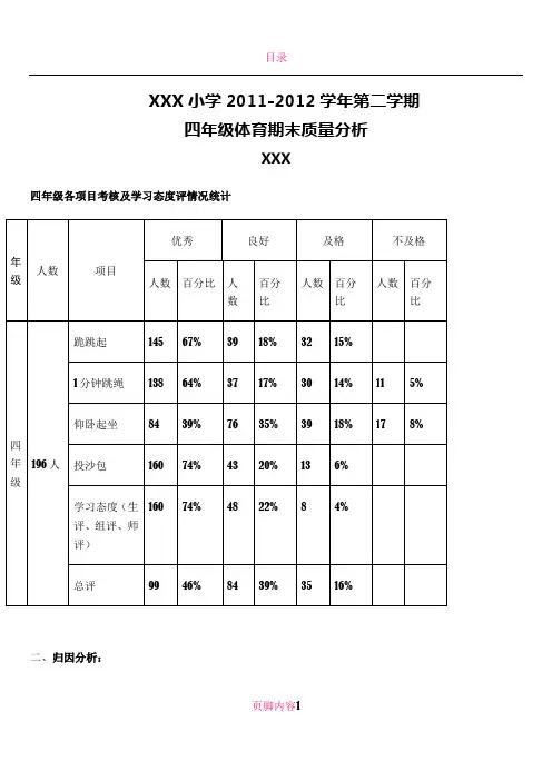 2012XXX四年级体育教学质量分析