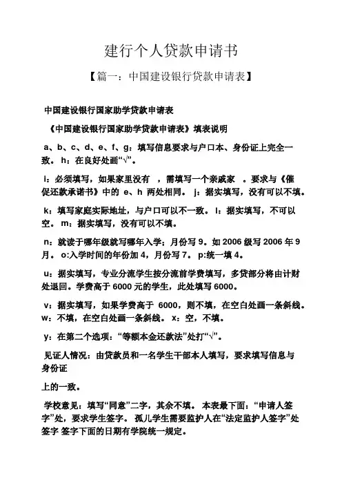建行个人贷款申请书