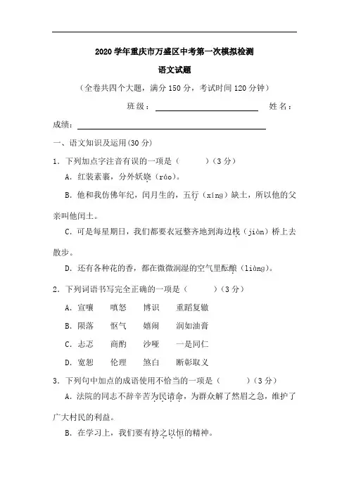 2020年中考语文第一次模拟检测试题.doc