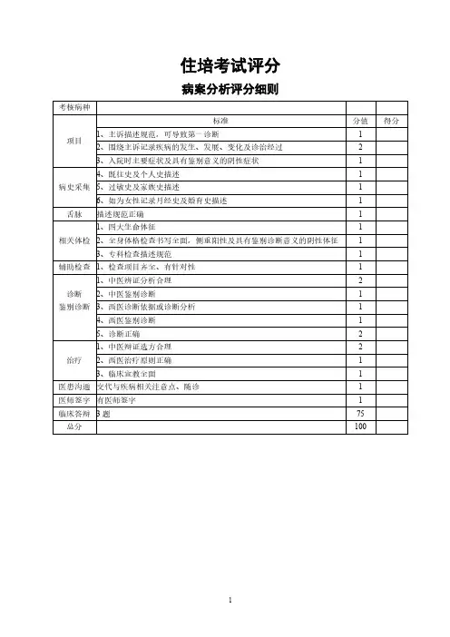 中医住院医师规范化培训;中医全科规培-技能考试评分标准