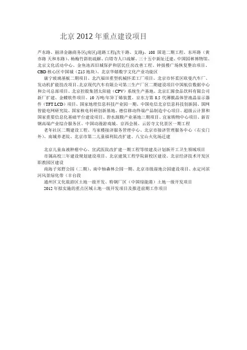 北京2012年重点建设项目(全)