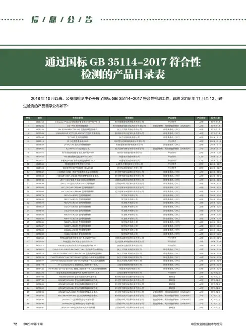 通过国标gb 35114-2017符合性检测的产品目录表