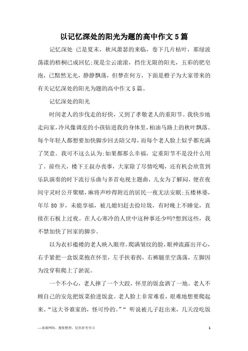 以记忆深处的阳光为题的高中作文5篇