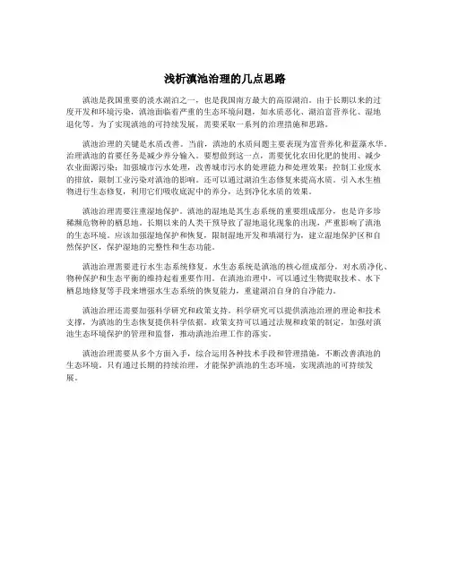 浅析滇池治理的几点思路