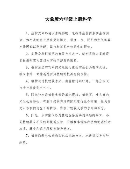 大象版六年级上册科学