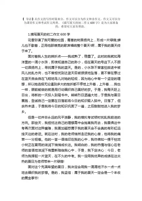 描写夏天的初二作文600字【5篇】