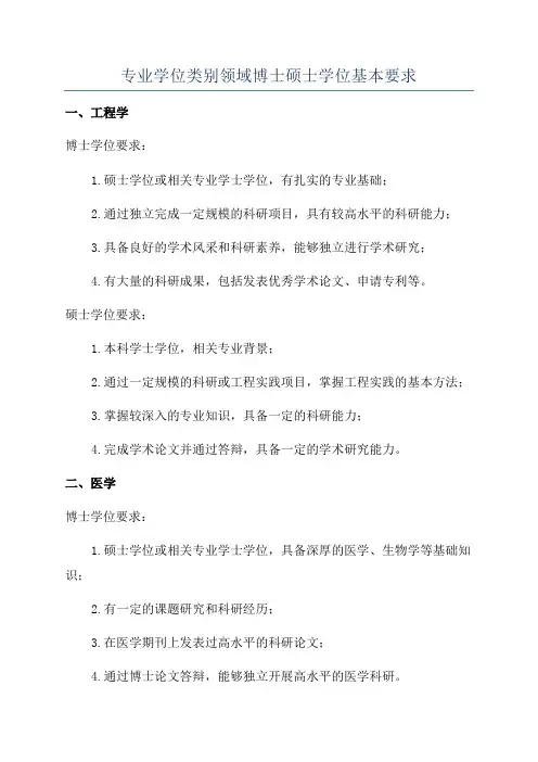 专业学位类别领域博士硕士学位基本要求