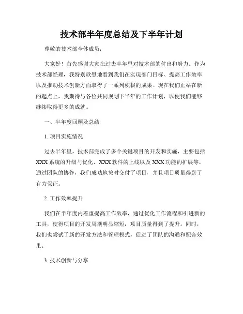 技术部半年度总结及下半年计划
