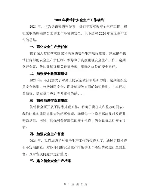 2024年供销社安全生产工作总结