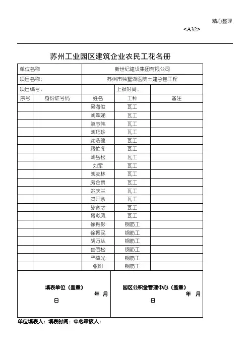 《建筑企业农民工工伤保险参保登记表及花名册》(1)