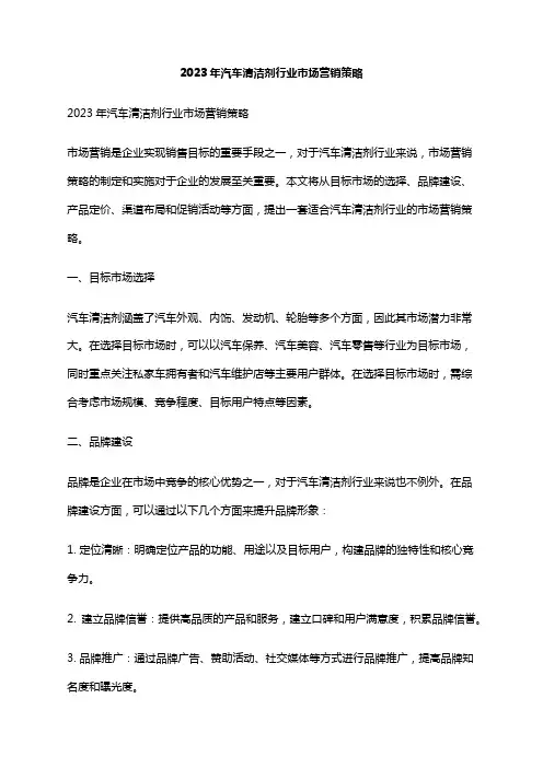 2023年汽车清洁剂行业市场营销策略