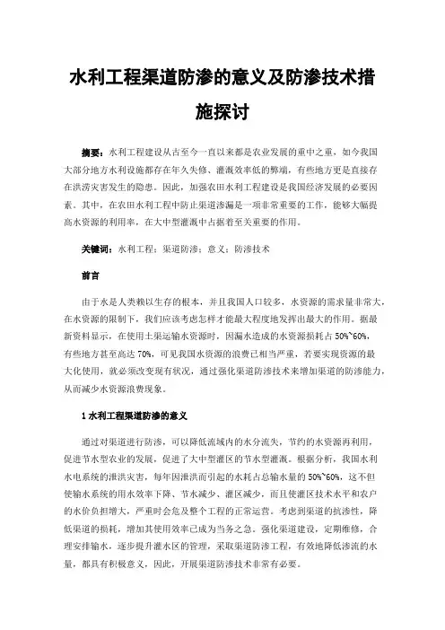 水利工程渠道防渗的意义及防渗技术措施探讨