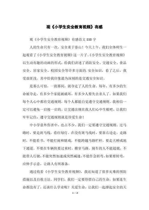 观《小学生安全教育视频》有感
