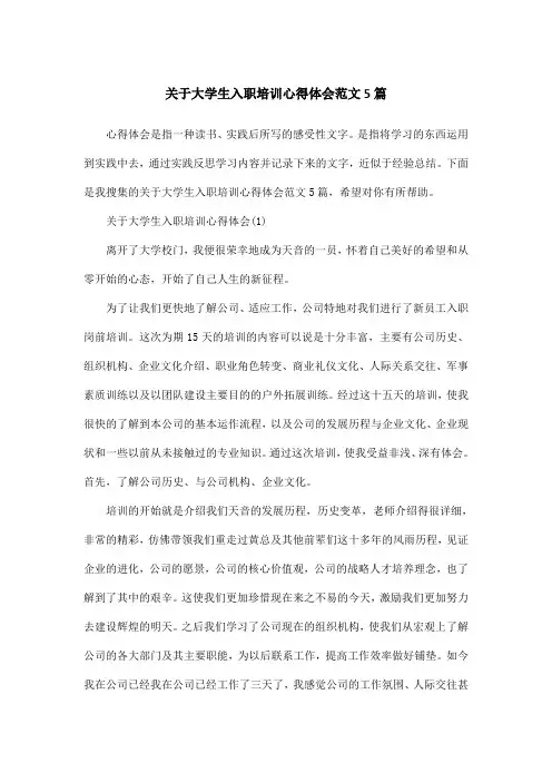 关于大学生入职培训心得体会范文5篇 2