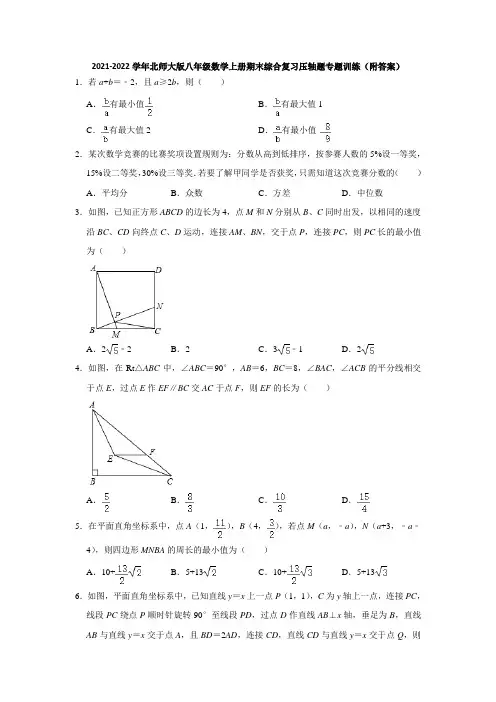 2021-2022学年北师大版八年级数学上册期末综合复习压轴题专题训练(附答案)