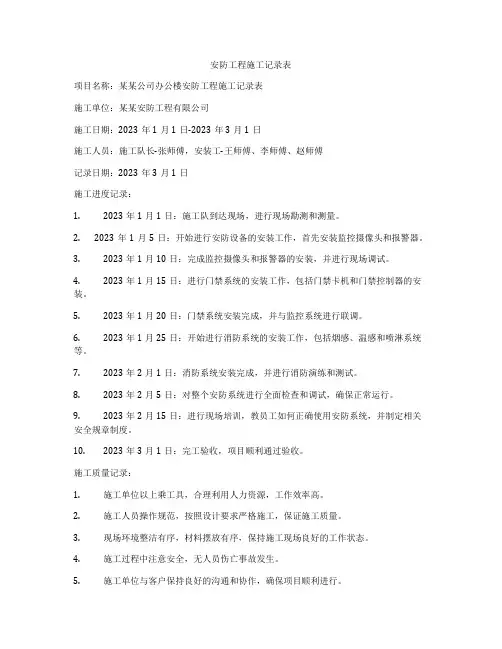 安防工程施工记录表