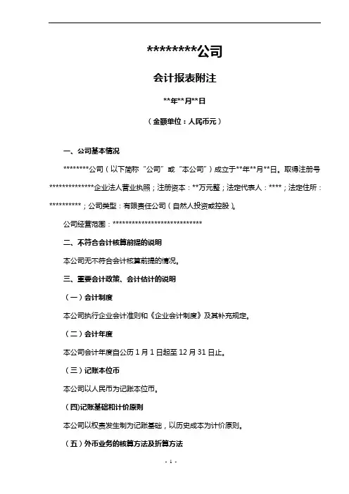 审计报告报表附注电子版模板