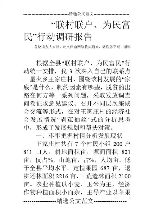 “联村联户、为民富民”行动调研报告