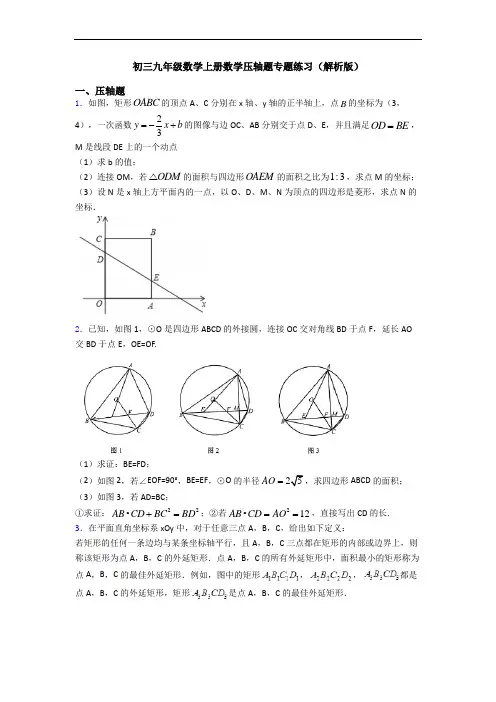 初三九年级数学上册数学压轴题专题练习(解析版)