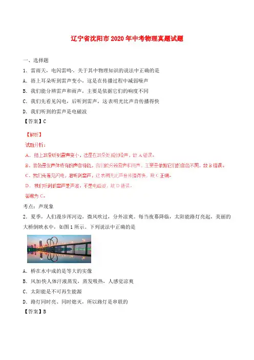 辽宁省沈阳市2020年中考物理真题试题(含解析)(1)