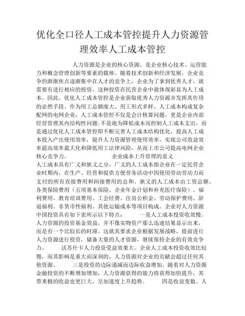 优化全口径人工成本管控提升人力资源管理效率人工成本管控