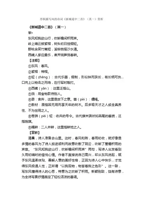 苏轼描写风的诗词《新城道中二首》（其一）赏析