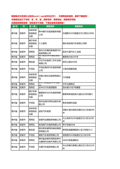 2020新版贵州省安顺市汽车租赁有限公司工商企业公司商家名录名单黄页联系电话号码地址大全48家